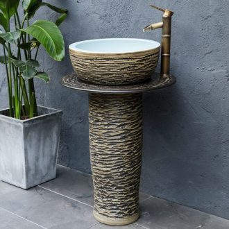 Ceramic column type lavatory is suing floor lavabo balcony garden bathroom carving grain pond