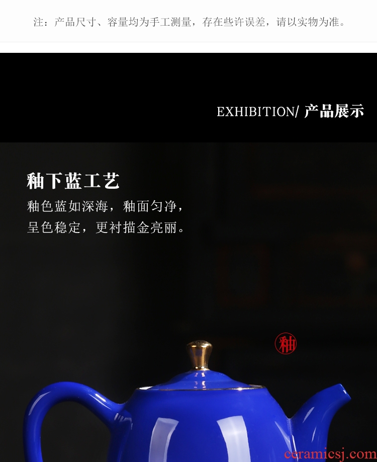 The Product under glaze color blue and white porcelain remit blue teapot pure manual hand - made home portable teapot ceramic kung fu tea set