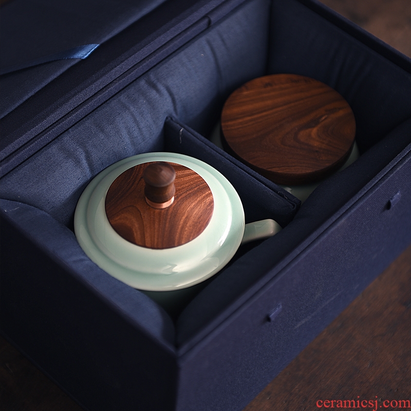 Longquan celadon teacup caddy fixings gift boxes ceramic tea cup glass office meeting gift mugs