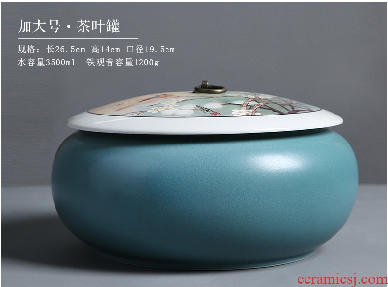 Auspicious margin of Chinese wind caddy fixings ceramic large seal POTS pu - erh tea pu 'er tea cylinder wake up white tea cake tin