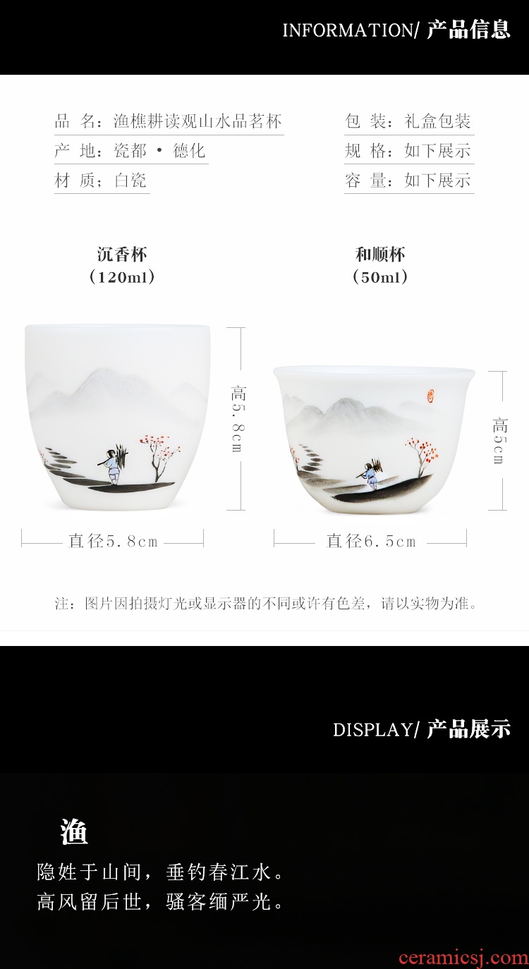 White porcelain cup host fullness cup pure checking ceramic cups a single lettering custom logo hand - made kung fu tea set
