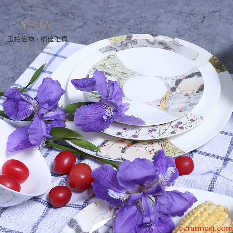 Jade cypress jingdezhen creative gift Korean ipads porcelain tableware tableware powder coated the lottery suit "send love"