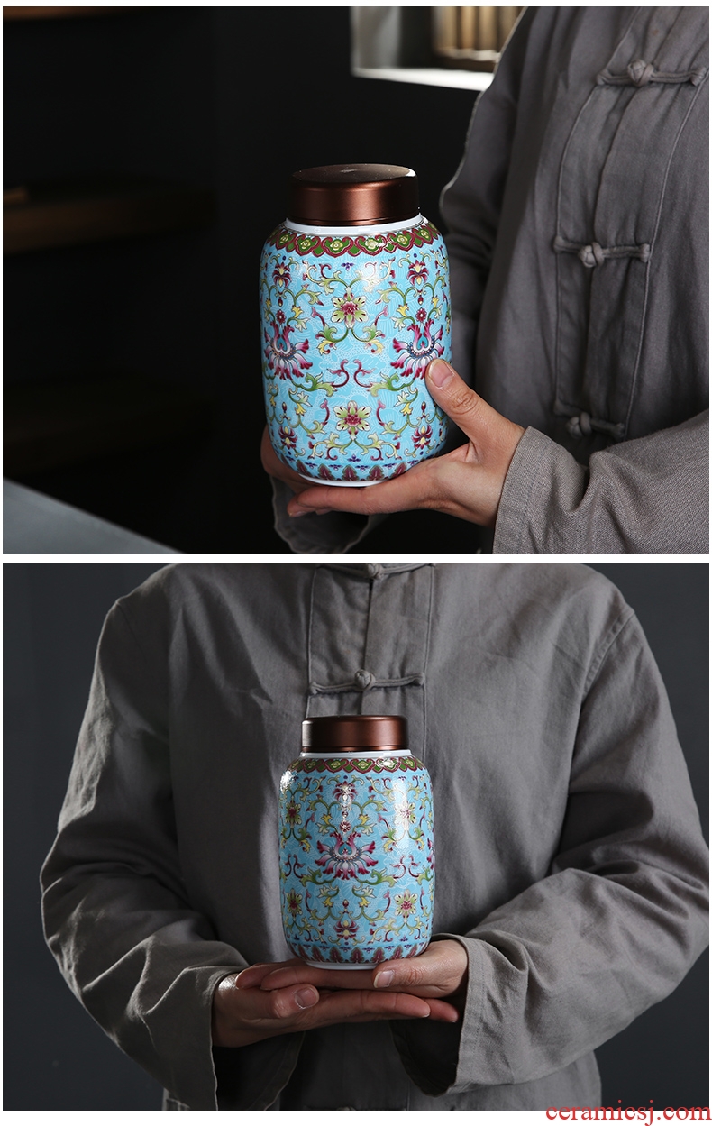 Auspicious edge enamel made ceramic tea pot metal cover seal tank storage medium, tea boxes