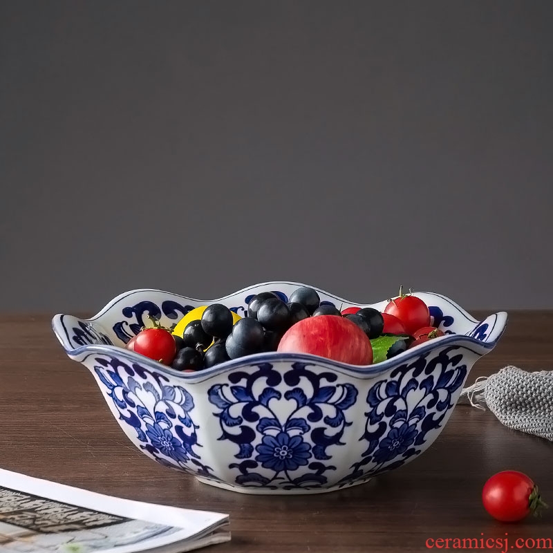 Jingdezhen ceramic fruit bowl house home furnishing articles large offerings of blue and white porcelain plate of the sitting room tea table dry fruit tray