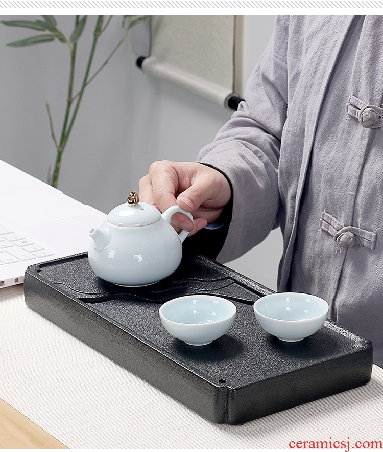 Quiet life rectangular black pottery tea tray ceramic Japanese tea table dry tea tray was contracted kung fu tea tray