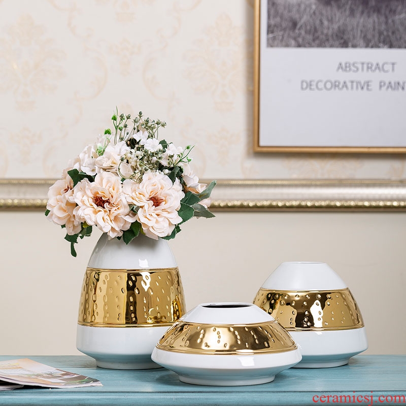 Jingdezhen ceramic vase furnishing articles gold - plated European - style simulation home sitting room decorates porch TV ark, flower arranging flowers