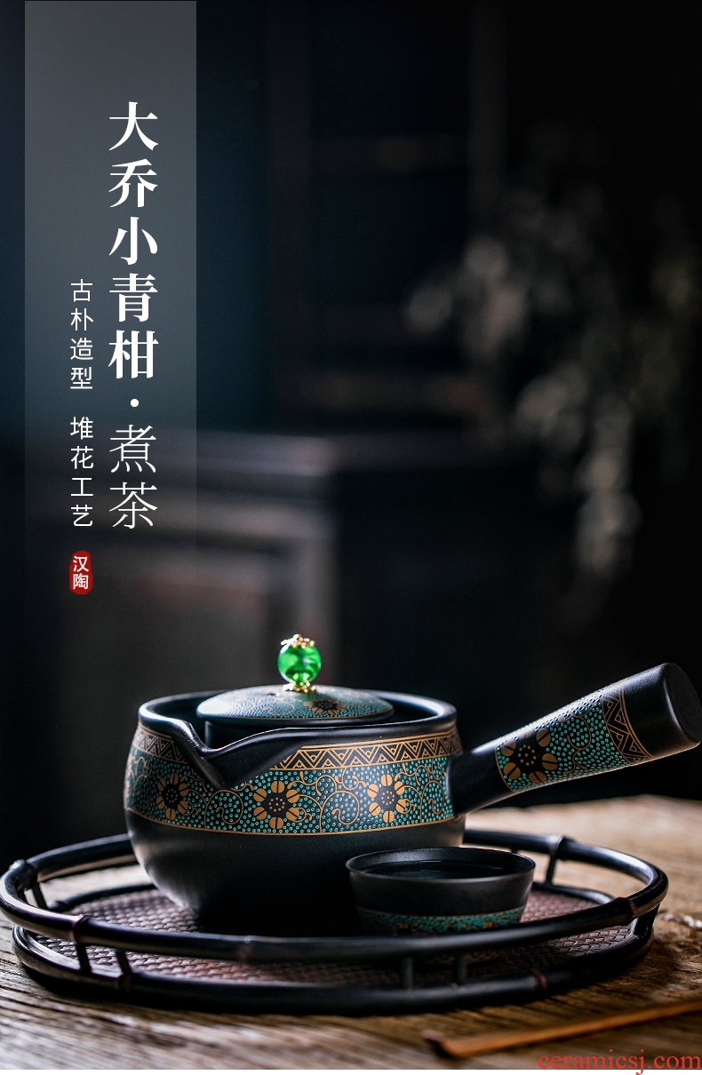 Boil pot of ceramic teapot who Tang Xian side orange teapot boiled tea, kungfu tea set to burn the teapot tea pot