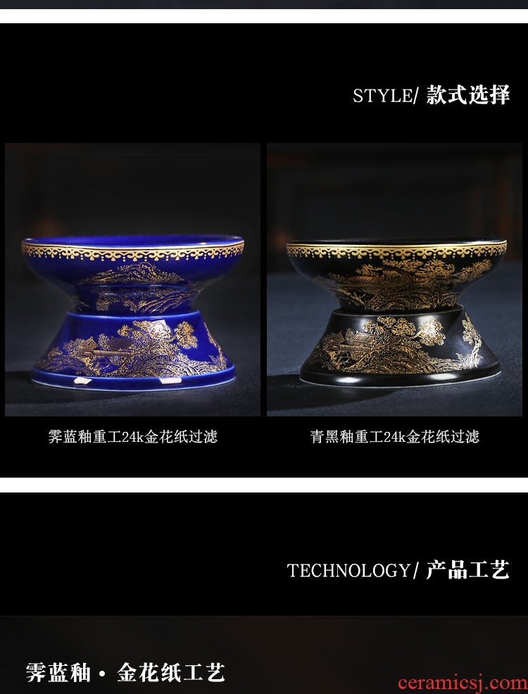 Porcelain sink ceramic tea filter ji filters the see colour blue glaze 24 k gold flower paper kung fu tea tea every gm