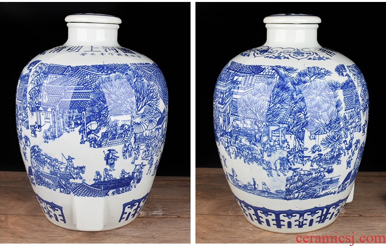 Jingdezhen blue and white wine VAT archaize ceramic jars seal 10 jins home outfit jar 50 pounds empty beer as cans