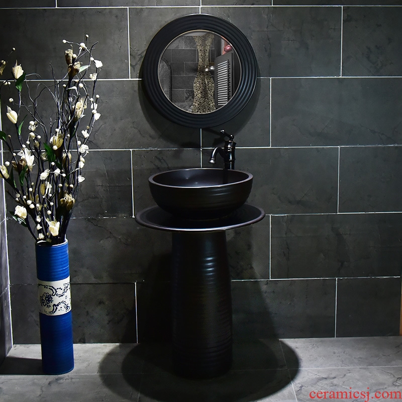 Ceramic basin of pillar type washbasin hand - carved black line pillar of small family toilet floor for wash gargle