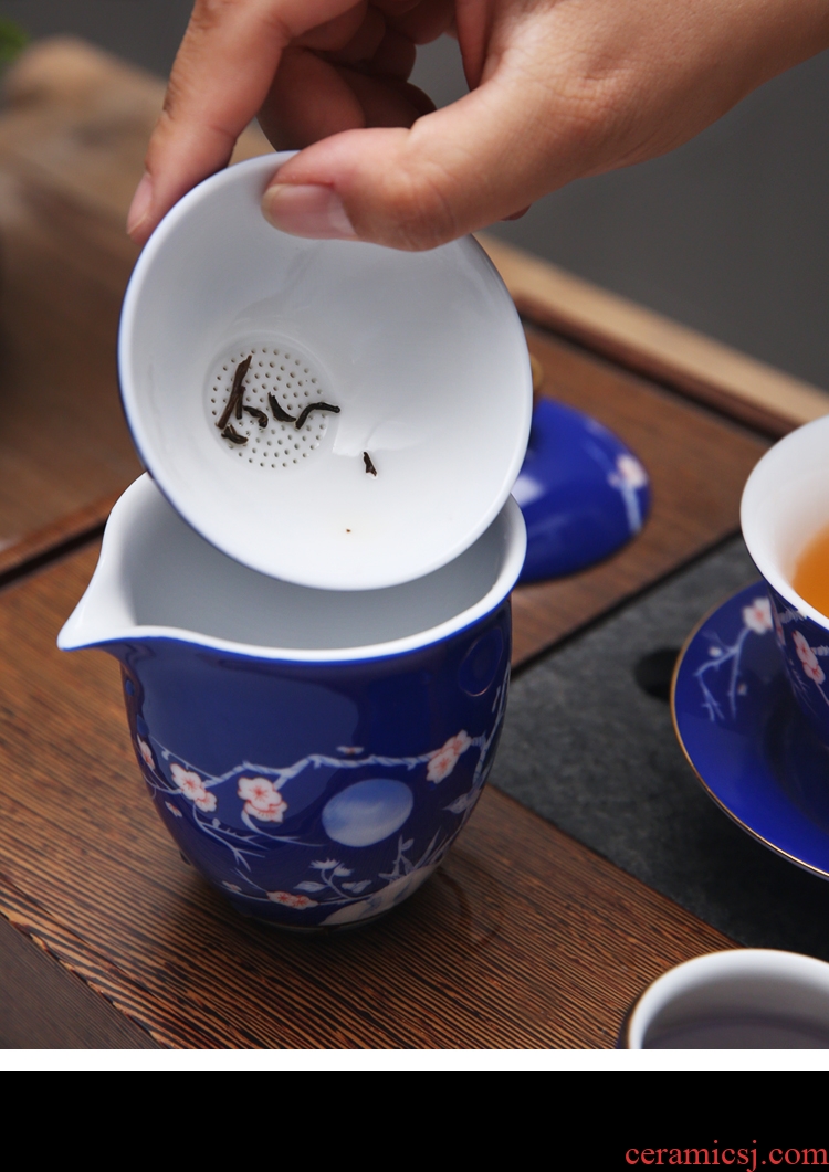 Material porcelain sink ceramic tea cup hand - made filter blue and white porcelain all fair one punch) make tea cup set filter