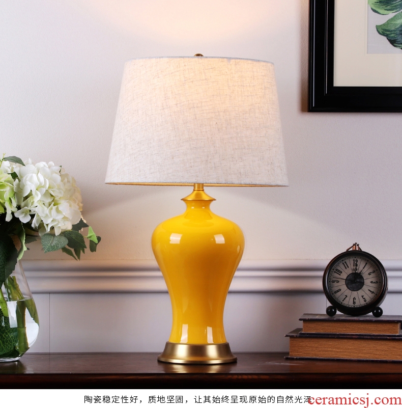 The New Chinese American desk lamp sitting room hotel lobby of bedroom the head of a bed chamber of jingdezhen ceramics full copper lamps and lanterns