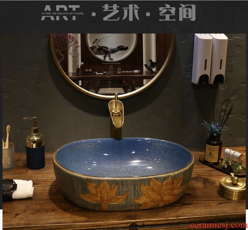 European oval lavatory stage basin sink ceramic art on the stage of the basin that wash a face water basin