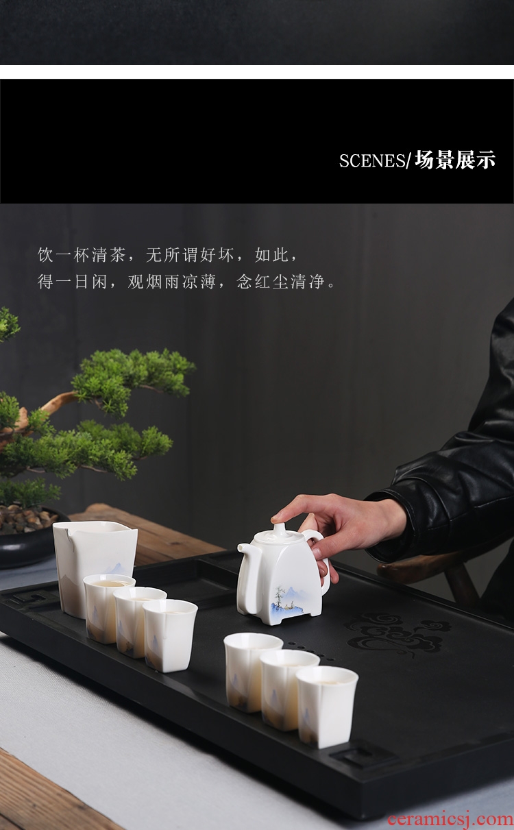 The Product white porcelain dehua porcelain porcelain remit kung fu tea set 6 cups of a complete set of household gift teapot hand - made of scenery