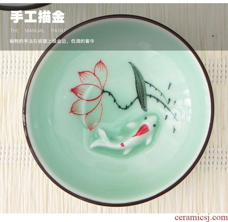 The Household of Chinese style longquan celadon hand - made lotus ceramics kung fu tea set teapot teacup tea tray was I and contracted