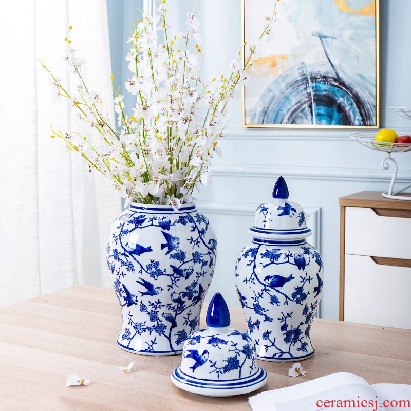 Blue and white porcelain furnishing articles archaize sitting room adornment of new Chinese style household the general pot of jingdezhen ceramic storage tank