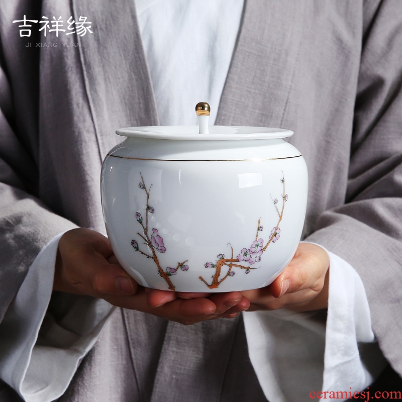 Auspicious edge in dehua white porcelain tea pot of ceramic jade porcelain, moistureproof household by patterns sijunzi storage POTS