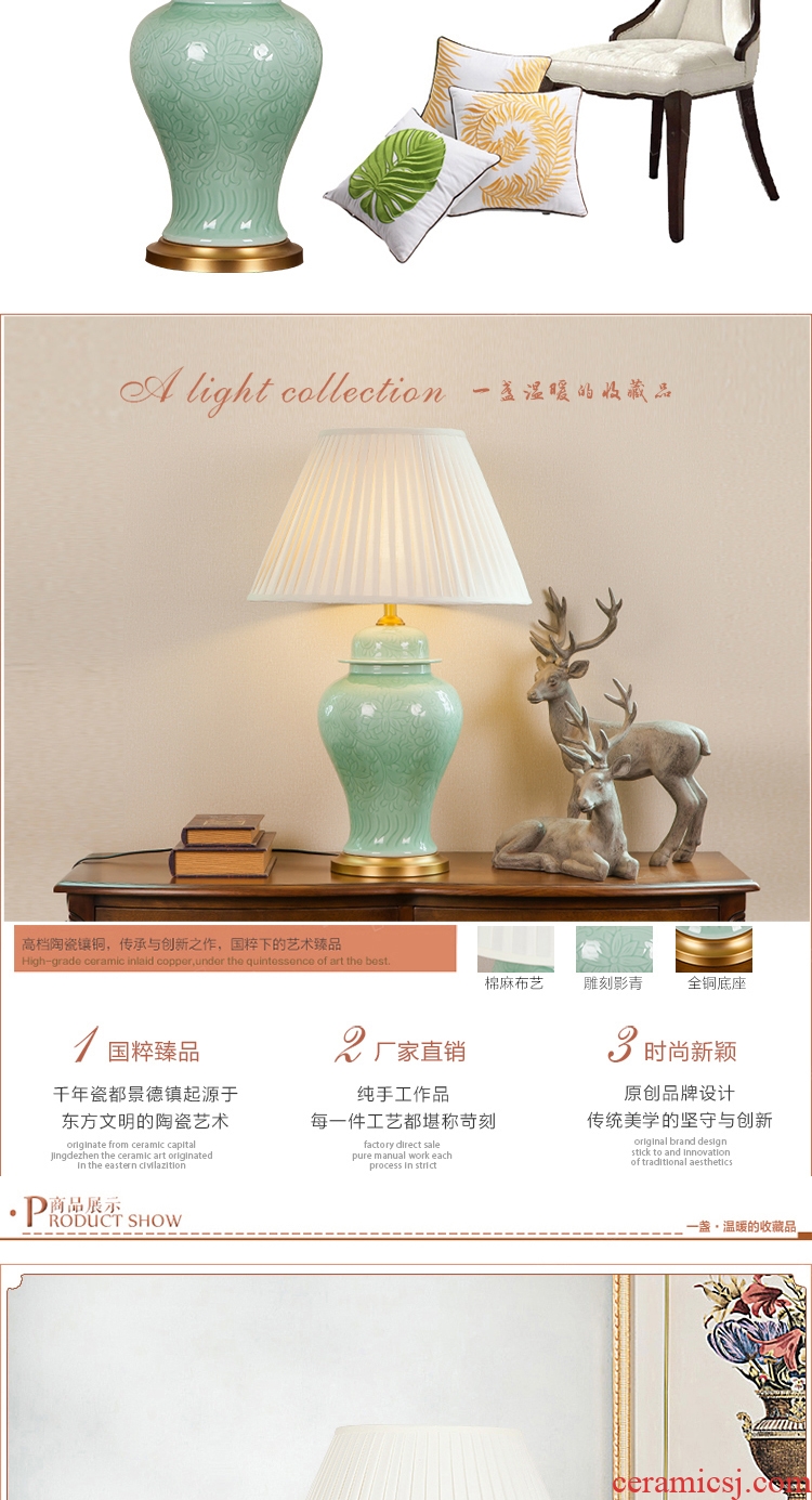 New Chinese style of jingdezhen hand - carved ceramic desk lamp large sitting room decoration to the hotel villa clubhouse of bedroom the head of a bed