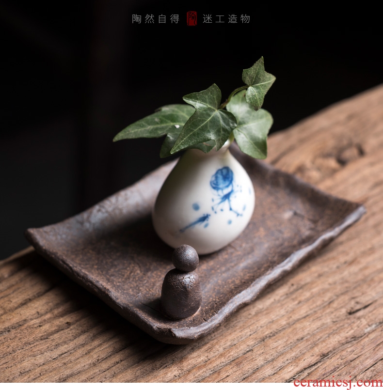 Tao fan creative checking coarse pottery cup mat zen ceramic teacup pad insulation saucer kung fu tea tea accessories