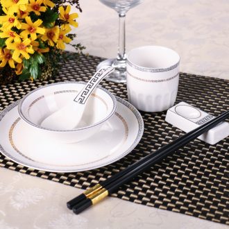 Ceramic tableware set hotel hotel 4 times table five hotel restaurant tableware three - piece dish bowl spoon ipads plate