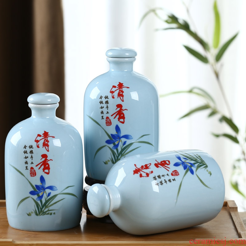 Xin MAO jingdezhen ceramic bottle 1 kg pack home wine pot seal shadow blue glaze empty wine bottles of wine jar