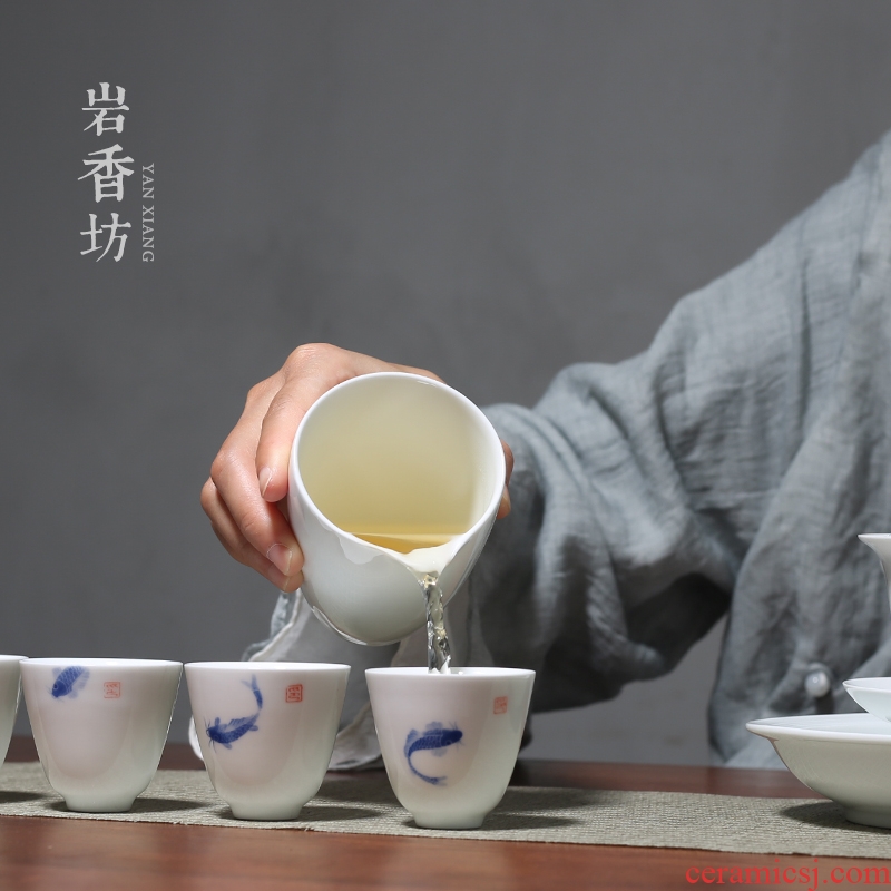 YanXiang fang hand - made ceramic sample tea cup kung fu tea cups white porcelain koi fish small masters cup