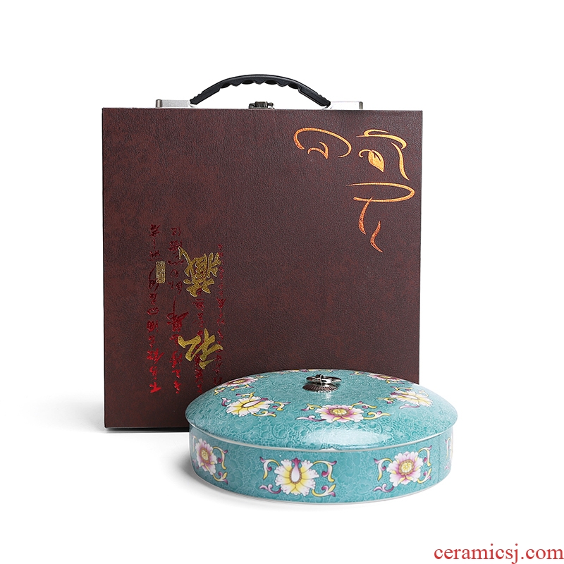 Pu 'er tea box packing box of high - grade empty box violet arenaceous caddy fixings ceramic solid wood gift boxes tea cake tin