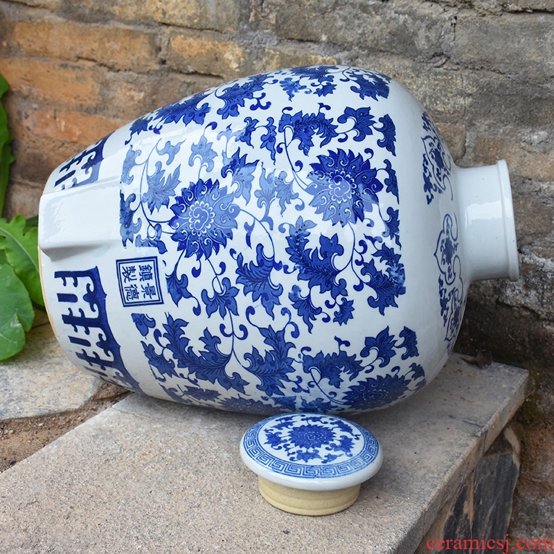 Jingdezhen porcelain ceramic jars 10 jins with leading sealed 50 kg mercifully it archaize empty wine bottle of wine