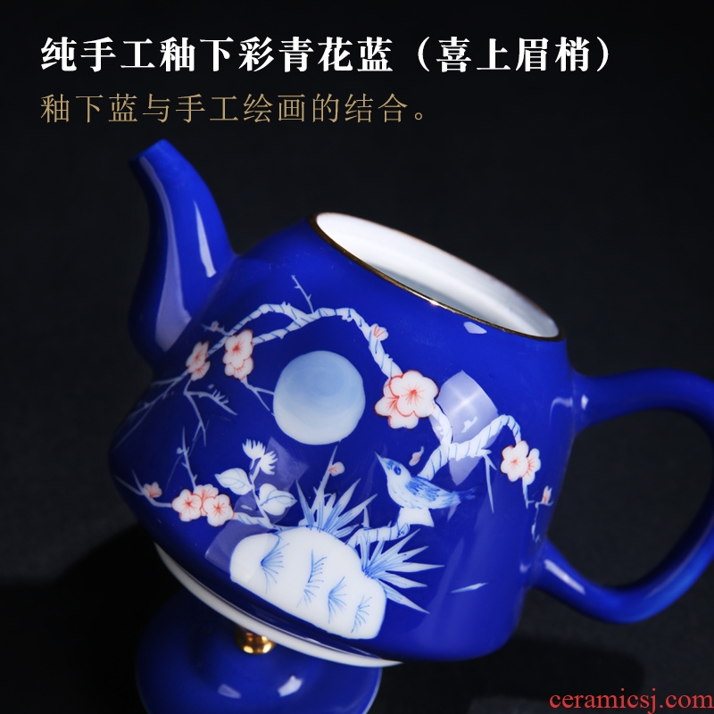 The Product under glaze color blue and white porcelain remit blue teapot pure manual hand - made home portable teapot ceramic kung fu tea set