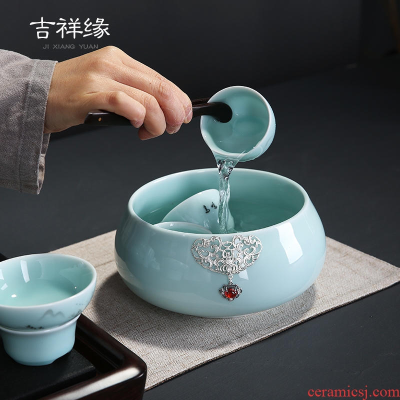Auspicious edge silver celadon ceramic tea tea to wash to the writing brush washer tools tea tea accessories household water jar for wash cup