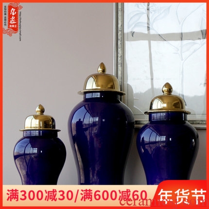 General jingdezhen ceramic pot vase color glaze gold - plated silver cover home decoration flower arranging furnishing articles storage tank is the living room