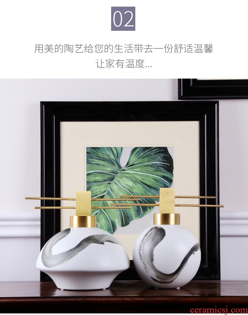 The New Chinese zen painting ink ceramic desk lamp sitting room porch light furnishing articles of key-2 luxury villa copper fittings of bedroom the head of a bed