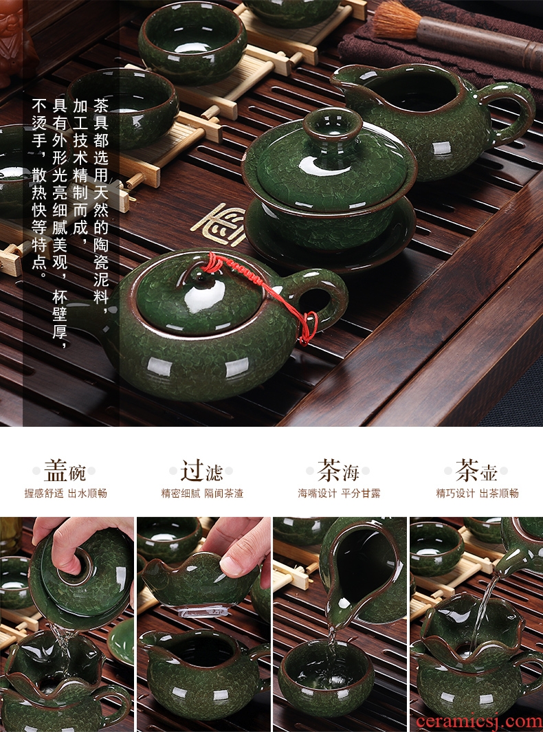 Quiet life purple sand tea set household contracted and I tea table of pottery and porcelain of a complete set of kung fu solid wood tea tray