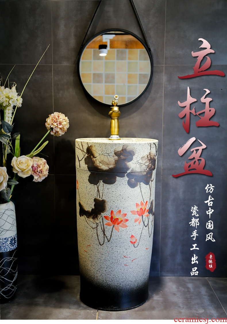 Retro ceramic column basin integrated basin ground pillar lavabo archaize is suing villa pillar type lavatory