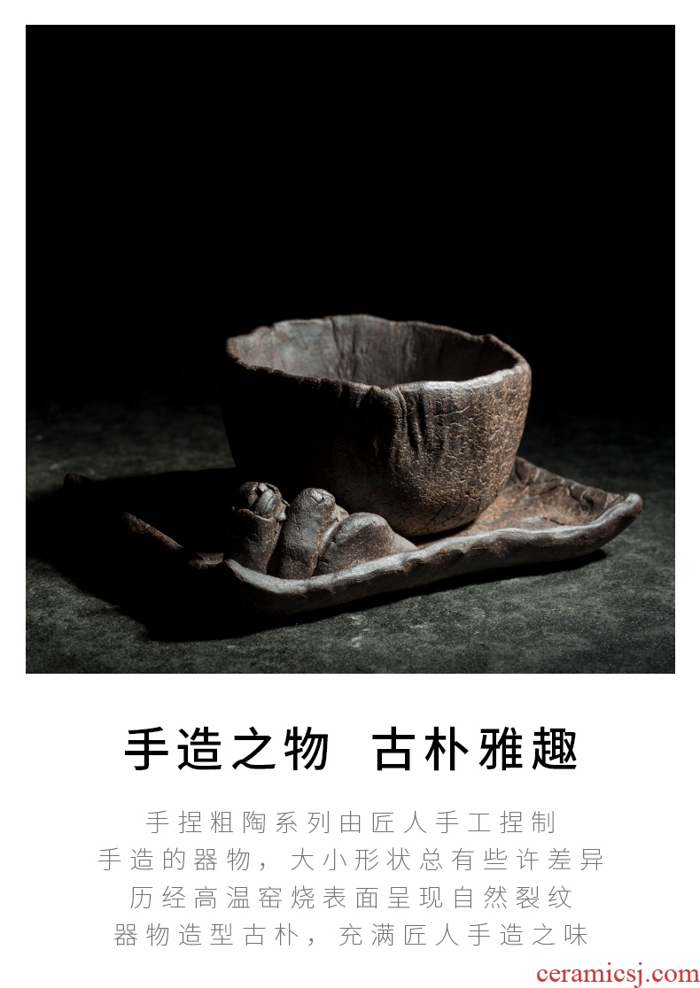 Tao fan creative checking coarse pottery cup mat zen ceramic teacup pad insulation saucer kung fu tea tea accessories