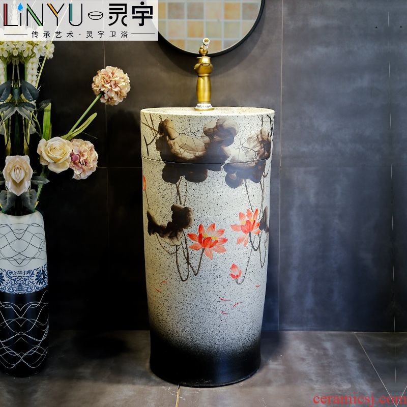 Retro ceramic column basin integrated basin ground pillar lavabo archaize is suing villa pillar type lavatory