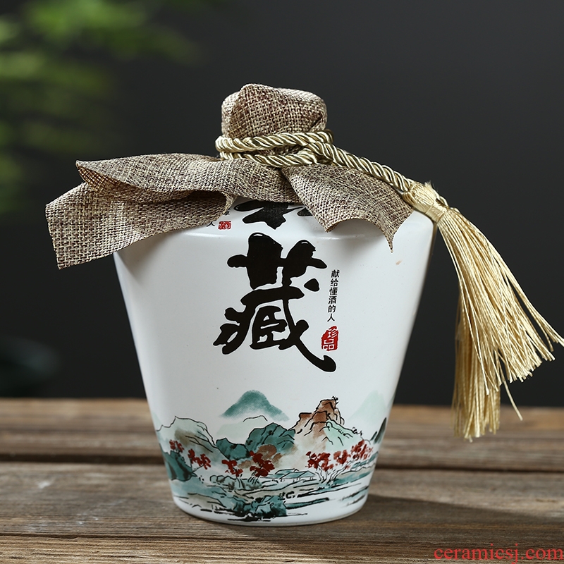 Jingdezhen ceramic bottle home wine pot empty wine bottle seal box set decoration wine 1 catty