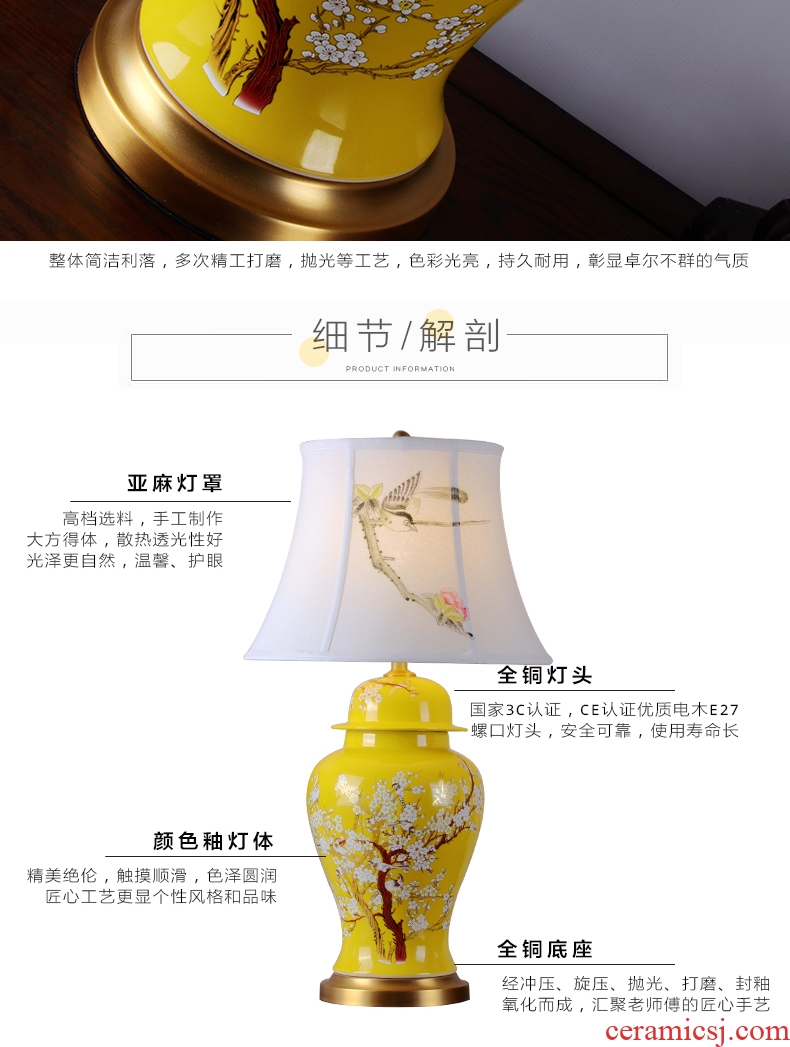 New Chinese style classic ceramic desk lamp sitting room between villa hotel engineering example of bedroom the head of a bed decorative hand - made flowers and birds