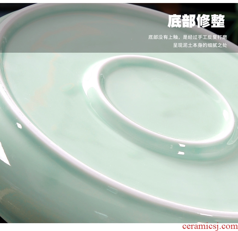 Longquan celadon tea set ceramic round kunfu tea tea tray was round tray household water storage large ship tea big number