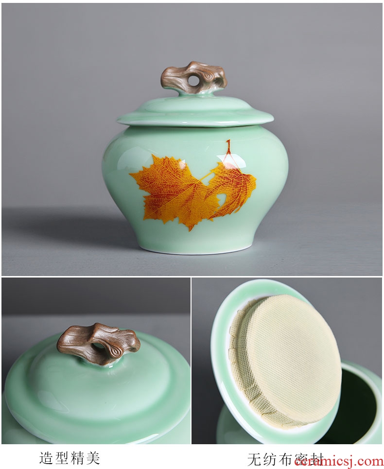 Auspicious edge celadon caddy fixings ceramic seal tank storage POTS in glair maple leaf tea storehouse, wake up tea caddy fixings