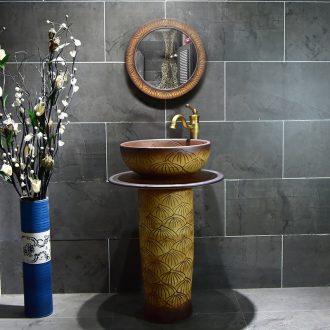 The sink basin of restoring ancient ways ceramic floor pillar pillar type lavatory small family toilet one - piece basin