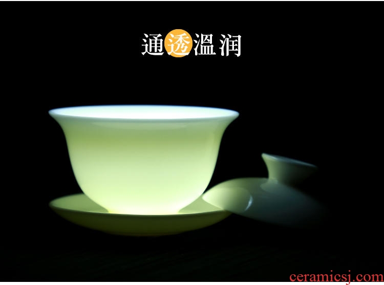 Suet jade white porcelain kung fu tea set suit household ceramics office household tureen teapot teacup gift boxes
