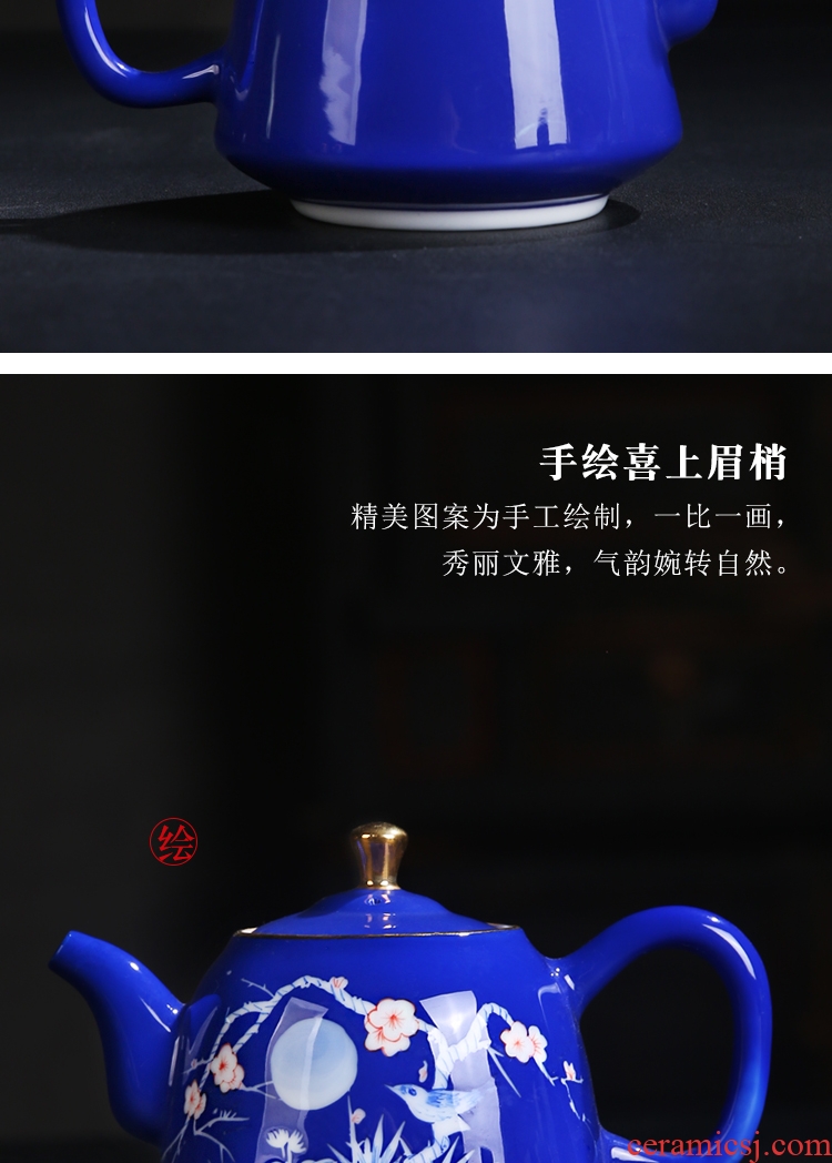 The Product under glaze color blue and white porcelain remit blue teapot pure manual hand - made home portable teapot ceramic kung fu tea set