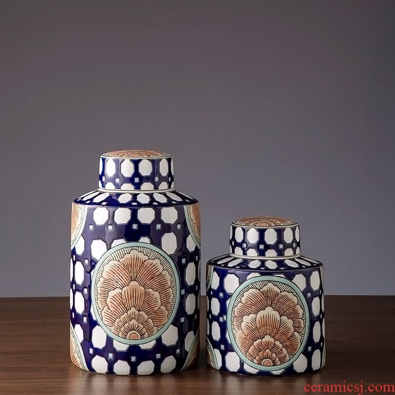 Jingdezhen ceramic furnishing articles creative household adornment handicraft decoration TV ark with cover sealed jar storage tank