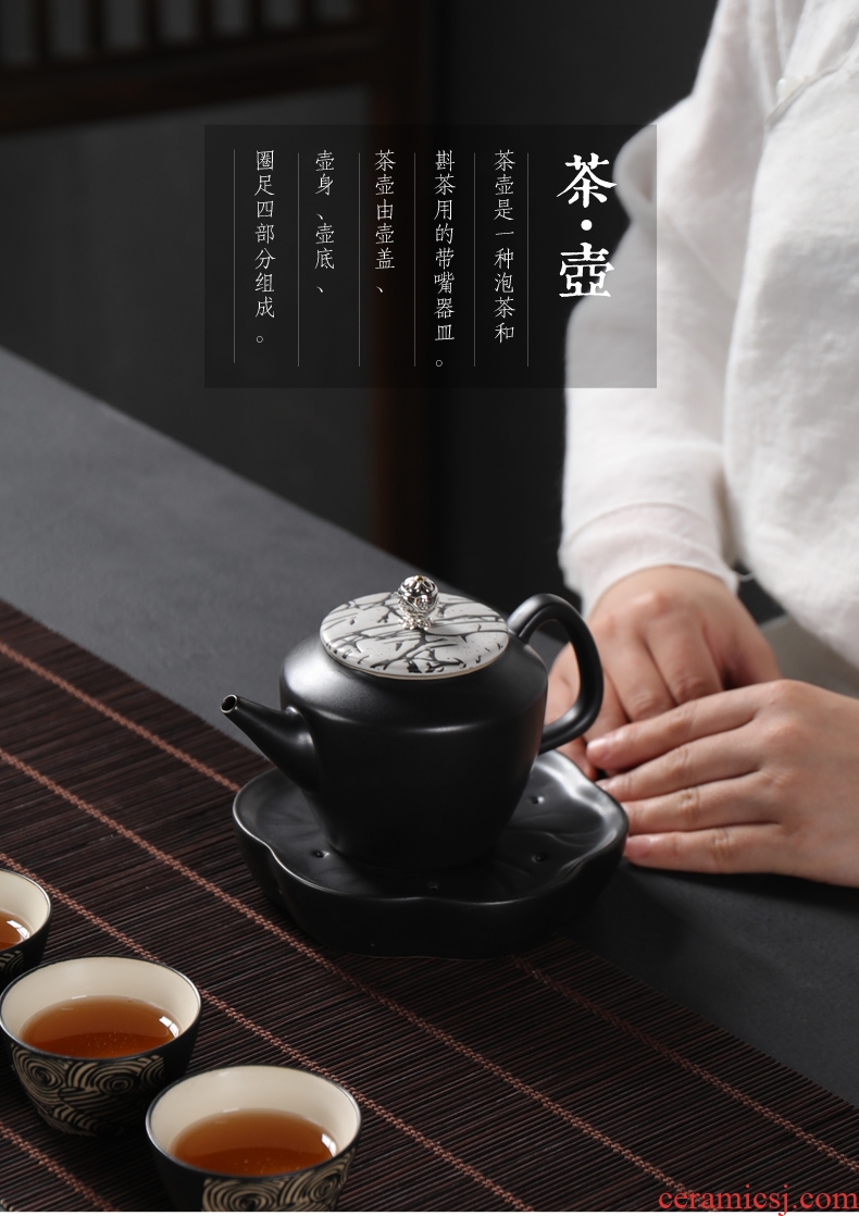 Restoring ancient ways is good source, black pottery teapot kung fu tea set suit household ceramic tea accessories tea ware coarse pottery teapot