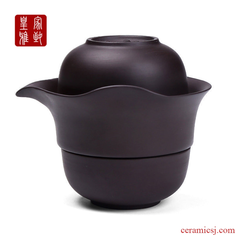 Crack of a pot of 2 cup portable suit ceramic purple Japanese single home office of a complete set of 2 people travel