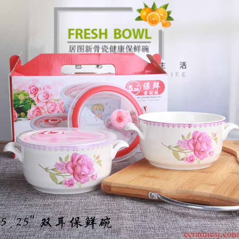 Microwave oven 5 "6" ceramic preservation bowl longevity bowl with cover suit custom jobs to send reply 'thank birthday gift box