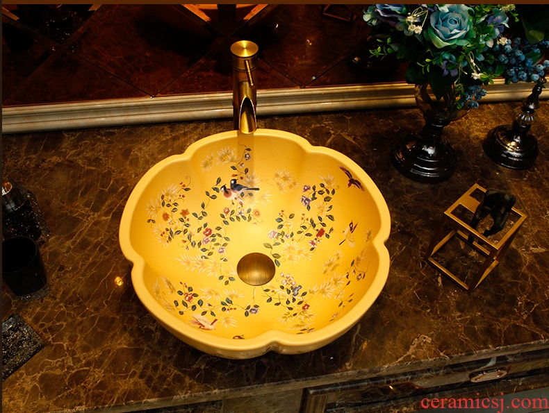 Ceramic art stage basin sink petals retro toilet lavatory basin small size household balcony