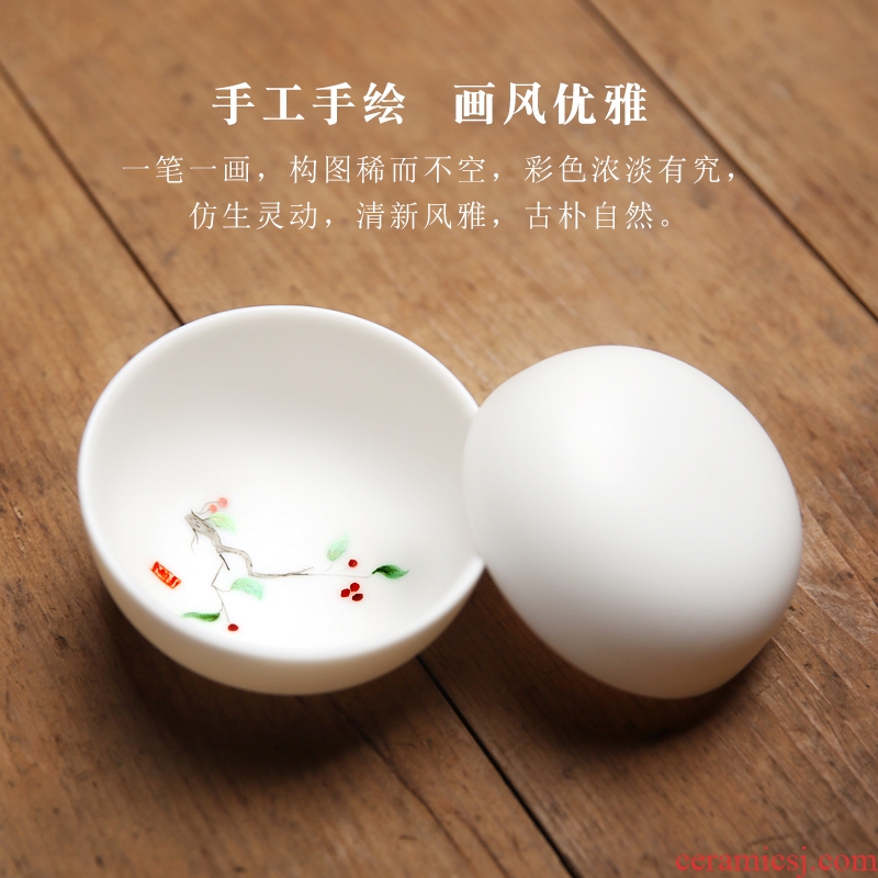 Dehua porcelain remit suet jade hand draw landscape crack cupped a pot of two cup of portable travel tea set ceramic tea cup