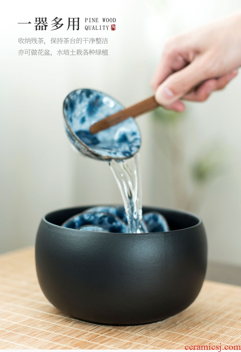 Tao fan stoneware large household tea wash water jar retro contracted zen Japanese kung fu tea set to build water writing brush washer